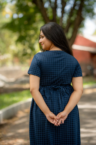 CHECKS | ZIPLESS MATERNITY MAXI-NORMAL SLEEVES | ANKLE LENGTH MAXI