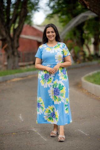 FLORAL GARDEN  | ZIPLESS MATERNITY MAXI-NORMAL SLEEVES | FULL LENGTH MAXI