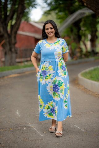 FLORAL GARDEN  | ZIPLESS MATERNITY MAXI-NORMAL SLEEVES | FULL LENGTH MAXI