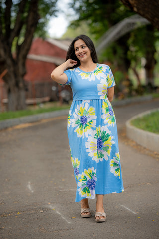 FLORAL GARDEN  | ZIPLESS MATERNITY MAXI-NORMAL SLEEVES | FULL LENGTH MAXI