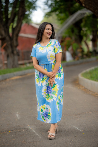 FLORAL GARDEN  | ZIPLESS MATERNITY MAXI-NORMAL SLEEVES | FULL LENGTH MAXI