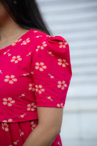 DAISY | ZIPLESS MATERNITY MAXI-PUFF SLEEVES | CALF LENGTH MAXI