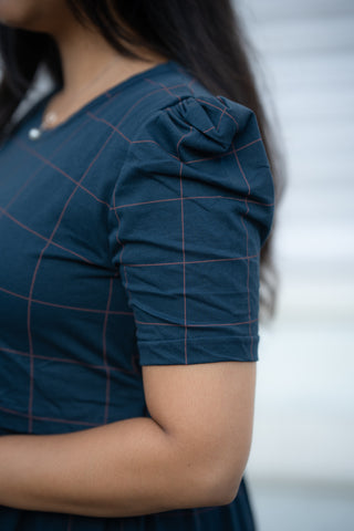 WIDE CHECKS | ZIPLESS MATERNITY MAXI-PUFF SLEEVES | ANKLE LENGTH MAXI