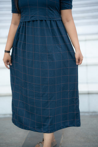 WIDE CHECKS | ZIPLESS MATERNITY MAXI-PUFF SLEEVES | ANKLE LENGTH MAXI