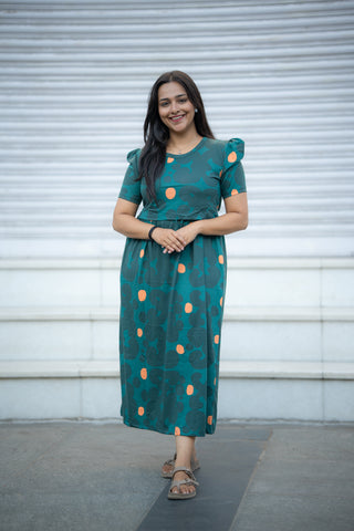 ENCHANTED BLISS | ZIPLESS MATERNITY MAXI-PUFF SLEEVES | ANKLE LENGTH MAXI