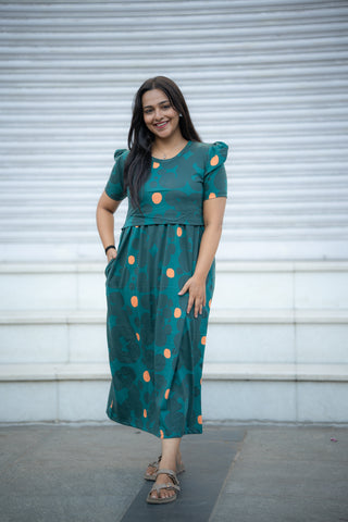 ENCHANTED BLISS | ZIPLESS MATERNITY MAXI-PUFF SLEEVES | ANKLE LENGTH MAXI