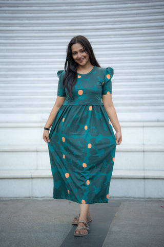 ENCHANTED BLISS | ZIPLESS MATERNITY MAXI-PUFF SLEEVES | ANKLE LENGTH MAXI
