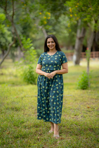 EMERALD MEADOW | ZIPLESS MATERNITY MAXI-NORMAL SLEEVES | ANKLE LENGTH MAXI