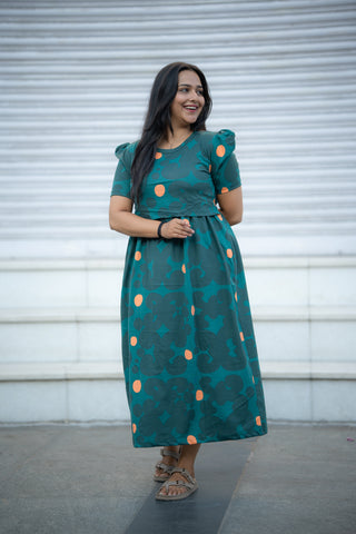 ENCHANTED BLISS | ZIPLESS MATERNITY MAXI-PUFF SLEEVES | ANKLE LENGTH MAXI