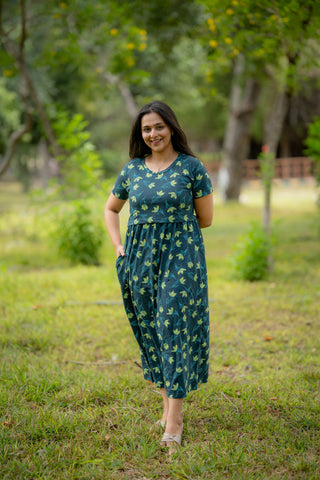 EMERALD MEADOW | ZIPLESS MATERNITY MAXI-NORMAL SLEEVES | ANKLE LENGTH MAXI