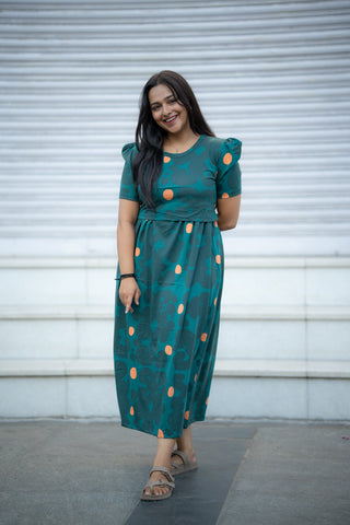 ENCHANTED BLISS | ZIPLESS MATERNITY MAXI-PUFF SLEEVES | ANKLE LENGTH MAXI