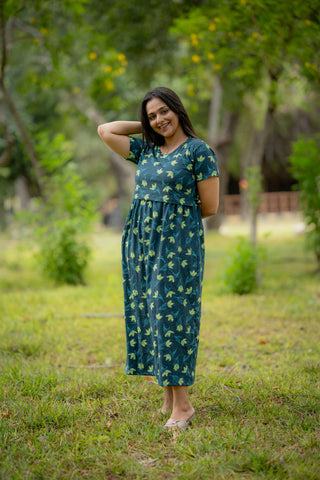 EMERALD MEADOW | ZIPLESS MATERNITY MAXI-NORMAL SLEEVES | ANKLE LENGTH MAXI