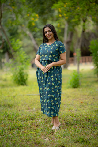 EMERALD MEADOW | ZIPLESS MATERNITY MAXI-NORMAL SLEEVES | ANKLE LENGTH MAXI