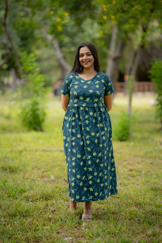 EMERALD MEADOW | ZIPLESS MATERNITY MAXI-NORMAL SLEEVES | ANKLE LENGTH MAXI
