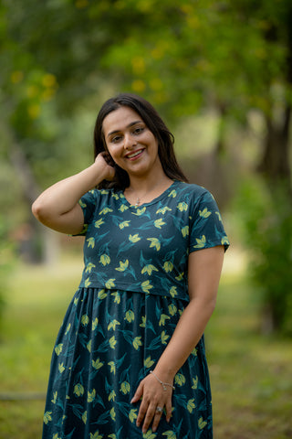 EMERALD MEADOW | ZIPLESS MATERNITY MAXI-NORMAL SLEEVES | ANKLE LENGTH MAXI