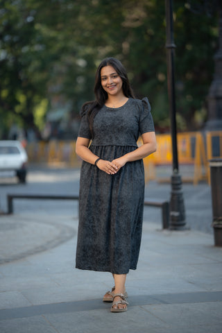 MAJESTIC MIDNIGHT | ZIPLESS MATERNITY MAXI-PUFF SLEEVES | ANKLE LENGTH MAXI