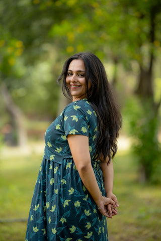 EMERALD MEADOW | ZIPLESS MATERNITY MAXI-NORMAL SLEEVES | ANKLE LENGTH MAXI