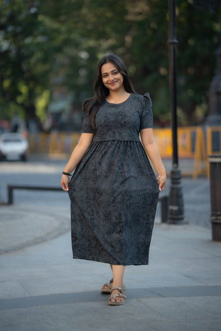 MAJESTIC MIDNIGHT | ZIPLESS MATERNITY MAXI-PUFF SLEEVES | ANKLE LENGTH MAXI