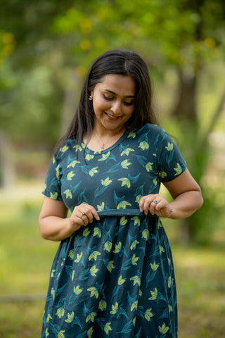 EMERALD MEADOW | ZIPLESS MATERNITY MAXI-NORMAL SLEEVES | ANKLE LENGTH MAXI