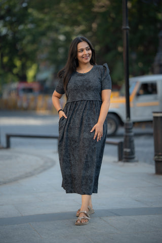 MAJESTIC MIDNIGHT | ZIPLESS MATERNITY MAXI-PUFF SLEEVES | ANKLE LENGTH MAXI