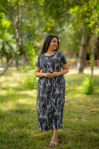 GIRAFFE | ZIPLESS MATERNITY MAXI-NORMAL SLEEVES | ANKLE LENGTH MAXI