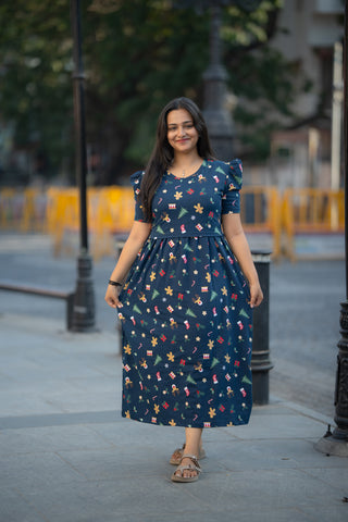 JINGLE BELLS | ZIPLESS MATERNITY MAXI-PUFF SLEEVES | ANKLE LENGTH MAXI