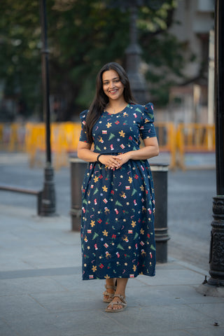 JINGLE BELLS | ZIPLESS MATERNITY MAXI-PUFF SLEEVES | ANKLE LENGTH MAXI