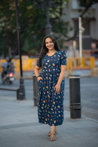 JINGLE BELLS | ZIPLESS MATERNITY MAXI-PUFF SLEEVES | ANKLE LENGTH MAXI