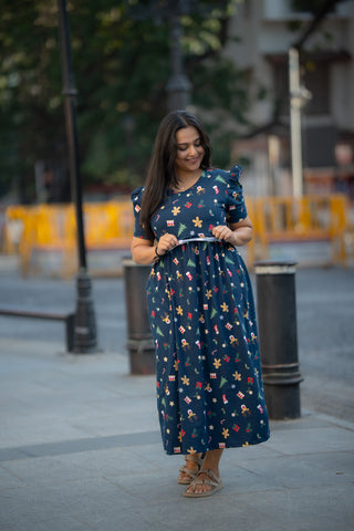 JINGLE BELLS | ZIPLESS MATERNITY MAXI-PUFF SLEEVES | ANKLE LENGTH MAXI