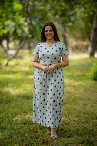 HEARTS | ZIPLESS MATERNITY MAXI-NORMAL SLEEVES | ANKLE LENGTH MAXI