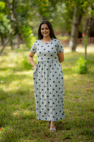 HEARTS | ZIPLESS MATERNITY MAXI-NORMAL SLEEVES | ANKLE LENGTH MAXI
