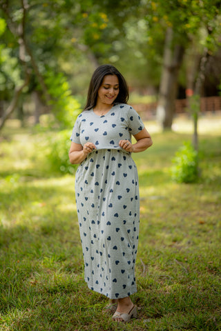 HEARTS | ZIPLESS MATERNITY MAXI-NORMAL SLEEVES | ANKLE LENGTH MAXI
