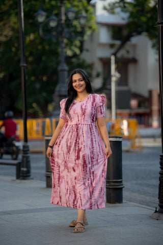 STRIPES | ZIPLESS MATERNITY MAXI-PUFF SLEEVES | ANKLE LENGTH MAXI