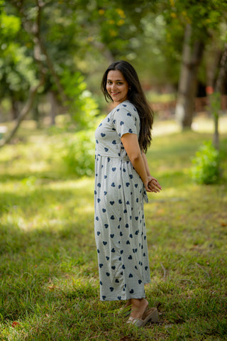 HEARTS | ZIPLESS MATERNITY MAXI-NORMAL SLEEVES | ANKLE LENGTH MAXI