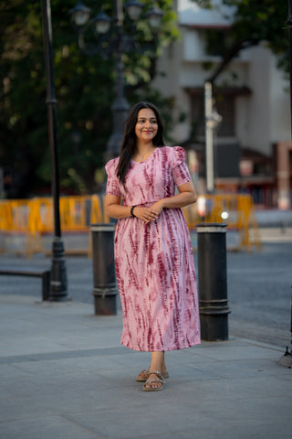 STRIPES | ZIPLESS MATERNITY MAXI-PUFF SLEEVES | ANKLE LENGTH MAXI
