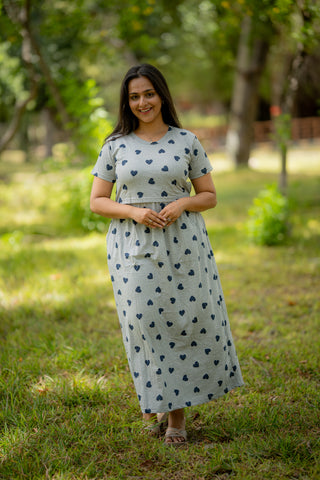 HEARTS | ZIPLESS MATERNITY MAXI-NORMAL SLEEVES | ANKLE LENGTH MAXI