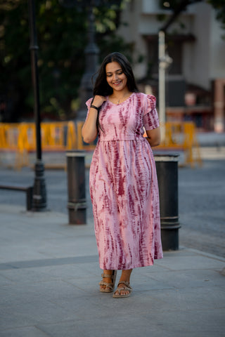 STRIPES | ZIPLESS MATERNITY MAXI-PUFF SLEEVES | ANKLE LENGTH MAXI