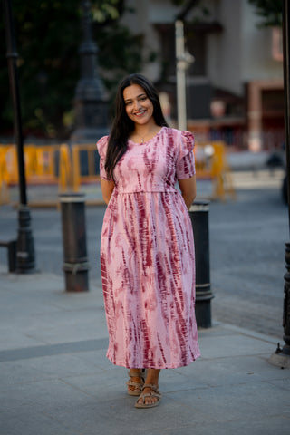 STRIPES | ZIPLESS MATERNITY MAXI-PUFF SLEEVES | ANKLE LENGTH MAXI