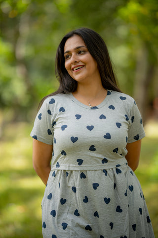 HEARTS | ZIPLESS MATERNITY MAXI-NORMAL SLEEVES | ANKLE LENGTH MAXI
