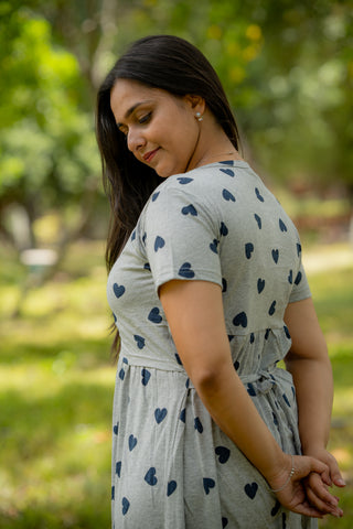 HEARTS | ZIPLESS MATERNITY MAXI-NORMAL SLEEVES | ANKLE LENGTH MAXI