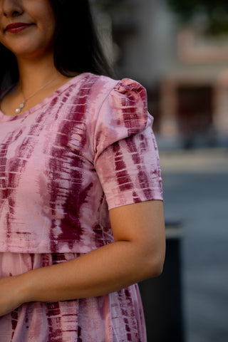STRIPES | ZIPLESS MATERNITY MAXI-PUFF SLEEVES | ANKLE LENGTH MAXI