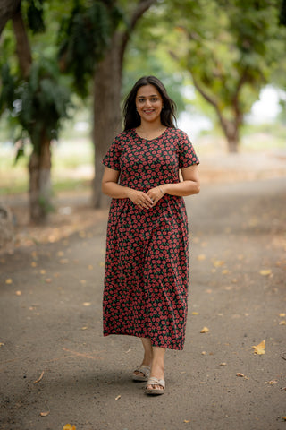 SCARLET POPPY | ZIPLESS MATERNITY MAXI-NORMAL SLEEVES | ANKLE LENGTH MAXI