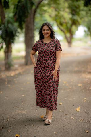 SCARLET POPPY | ZIPLESS MATERNITY MAXI-NORMAL SLEEVES | ANKLE LENGTH MAXI