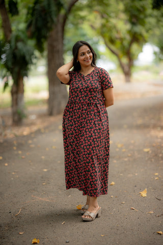 SCARLET POPPY | ZIPLESS MATERNITY MAXI-NORMAL SLEEVES | ANKLE LENGTH MAXI