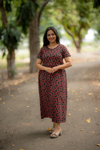 SCARLET POPPY | ZIPLESS MATERNITY MAXI-NORMAL SLEEVES | ANKLE LENGTH MAXI