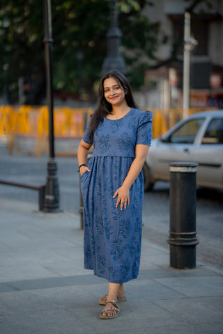 CARTOON | ZIPLESS MATERNITY MAXI-PUFF SLEEVES | ANKLE LENGTH MAXI