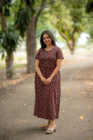 SCARLET POPPY | ZIPLESS MATERNITY MAXI-NORMAL SLEEVES | ANKLE LENGTH MAXI