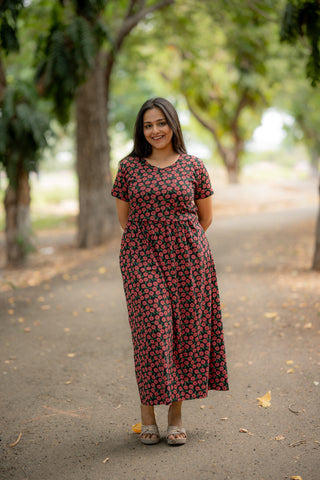 SCARLET POPPY | ZIPLESS MATERNITY MAXI-NORMAL SLEEVES | ANKLE LENGTH MAXI