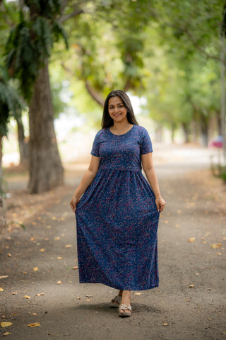 BLUSHY FLOWERS | ZIPLESS MATERNITY MAXI-NORMAL SLEEVES | FULL LENGTH MAXI