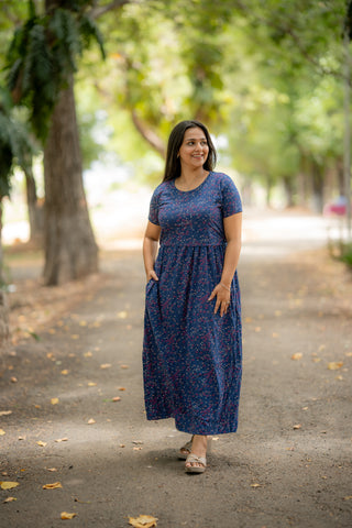 BLUSHY FLOWERS | ZIPLESS MATERNITY MAXI-NORMAL SLEEVES | FULL LENGTH MAXI